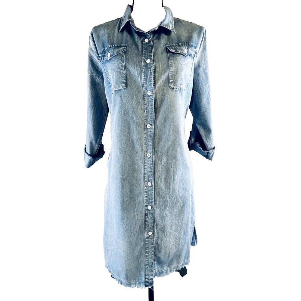 BD Collection Dress Chambray Denim Long Sleeve Roll Tab Button Down SUPER SOFT M